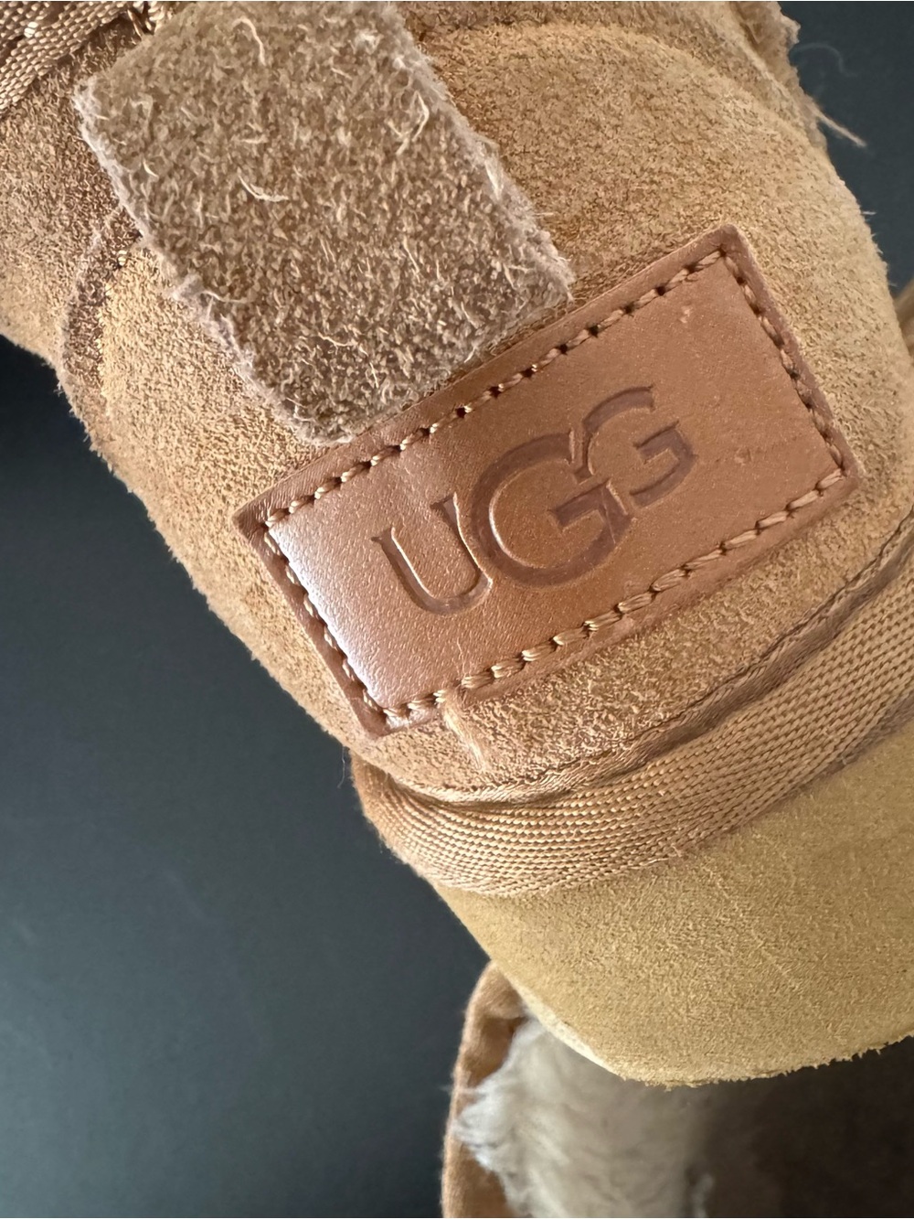 UGG Tan Suede Short Boot with Shearling Trim